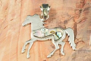 Genuine Abalone Shell inlaid in Sterling Silver. Beautiful Horse Design Pendant. Free 18